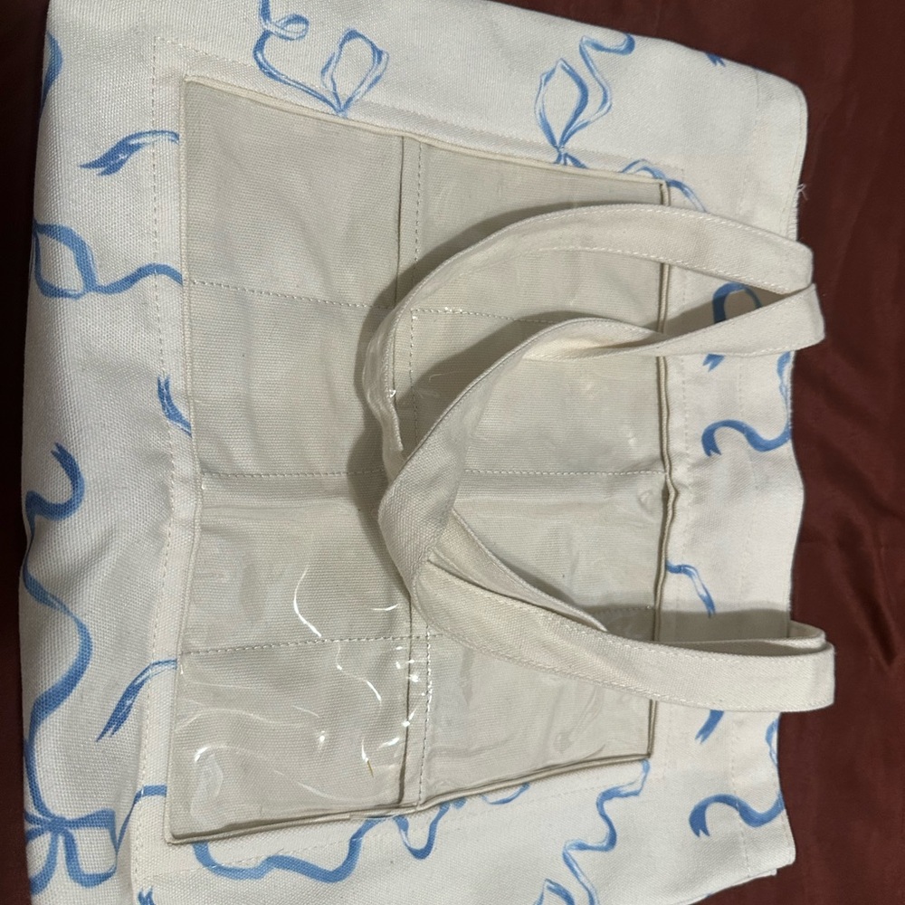 Canvas Tote Bag with Blue Bows for Sonny Angels, Trinkets - EUC